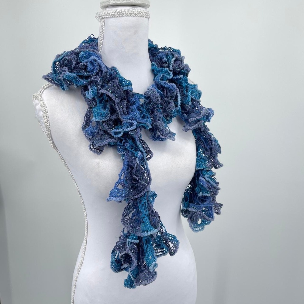 Y2K Fairy Handmade Crotchet Knit Scarf Whimsy Colorful Mermaid Ruffle Eclectic